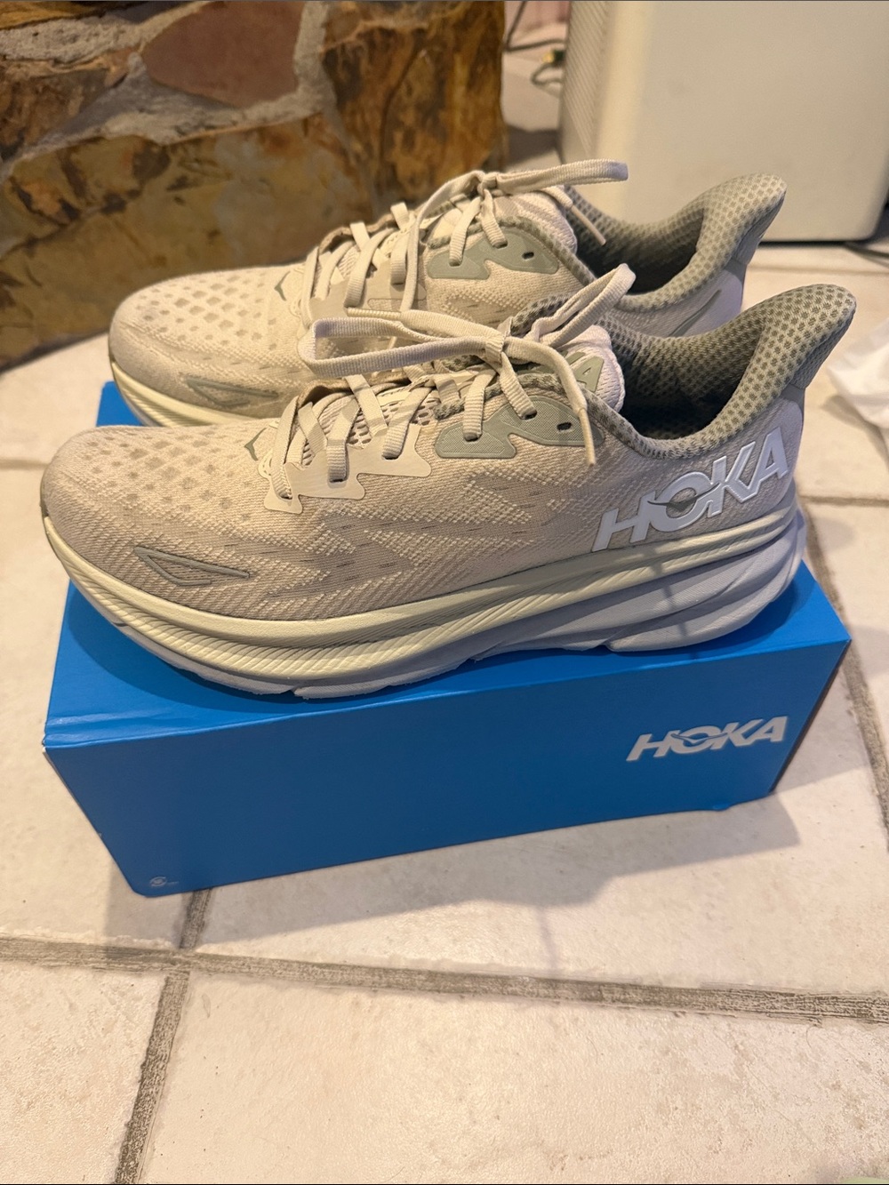 Hoka Men’s Running Shoes in Light Beige and Cream